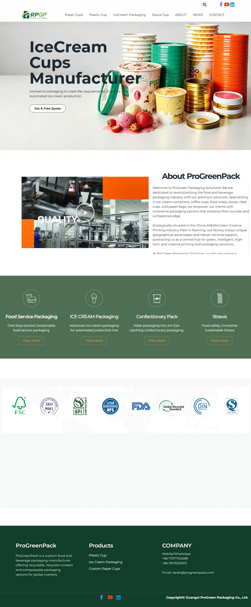 ProGreen Packaging Solutions 网页长截图